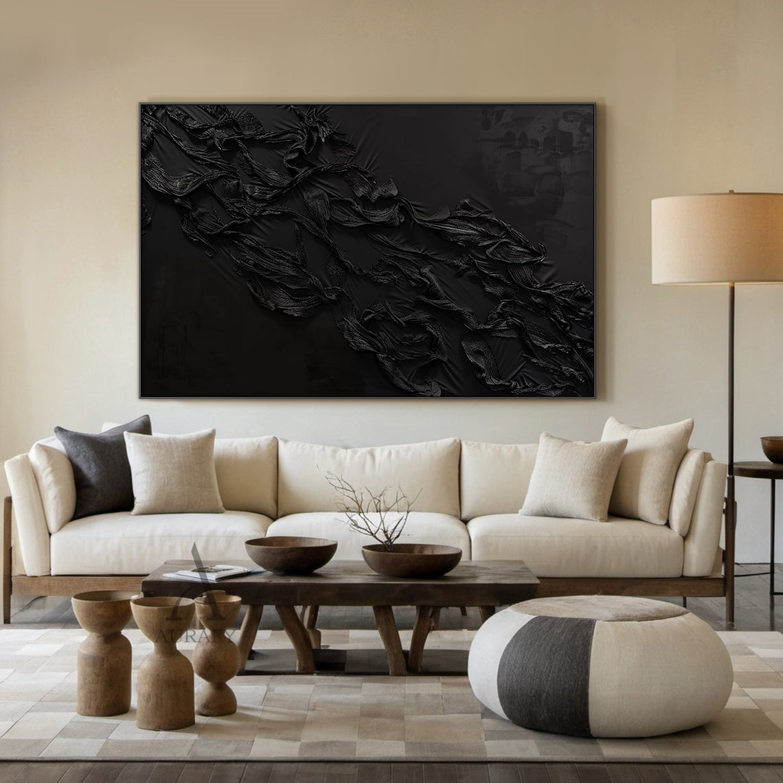 Black Sculptural Texture Wall Art - AURA693