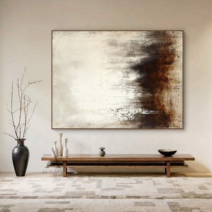 Abstract Beige Brown Art Tactile Vertical Stroke Wabi-Sabi Distressed Finish Modern Organic Wall Decor AURA606