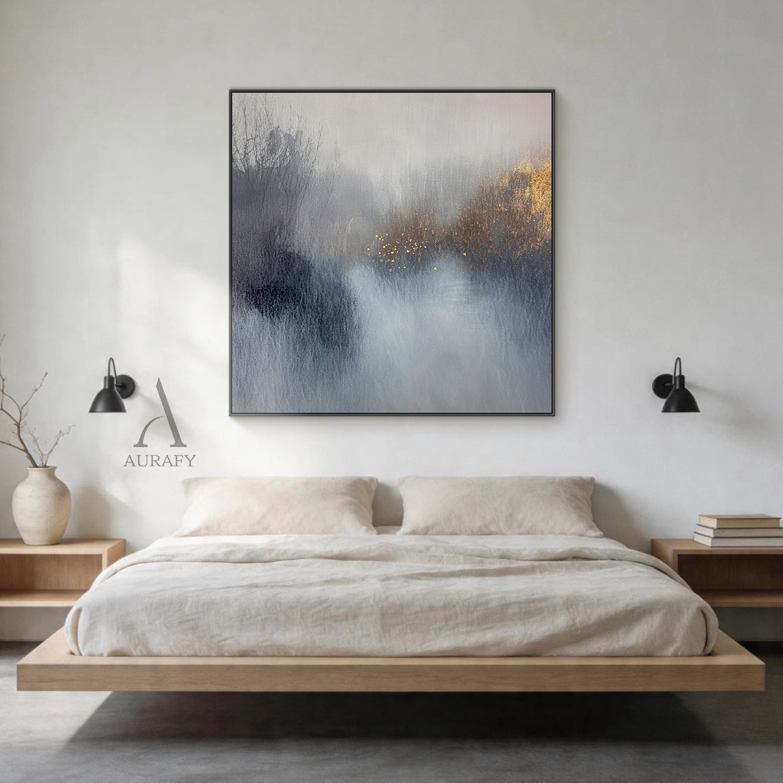 General Abstract Gray Blue Wall Art for Home Decor AURA398