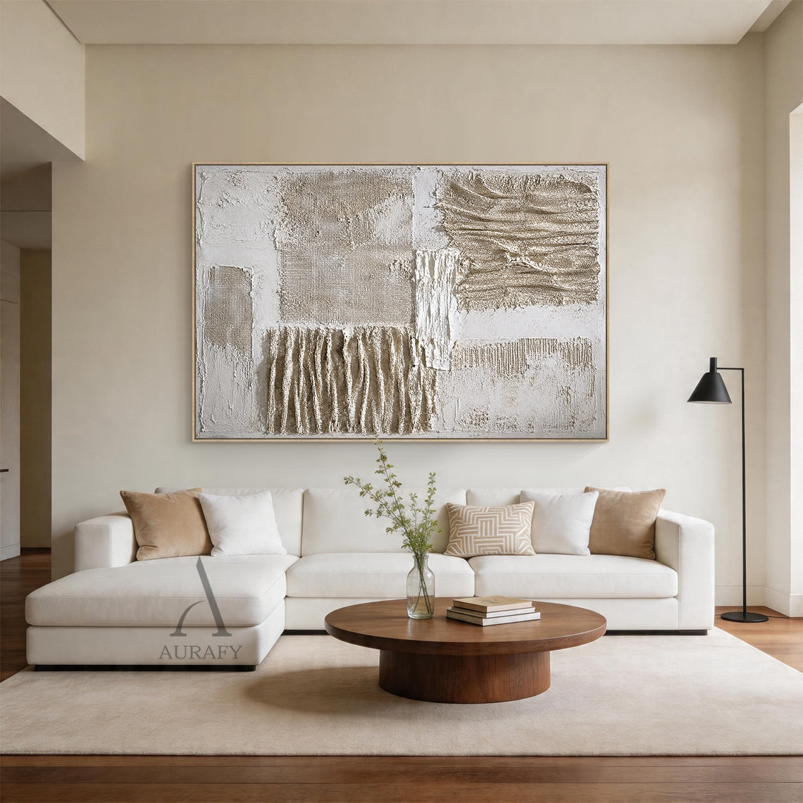 Frayed Layers, Burlap and Plaster 3D Abstract Wall Art AURA856