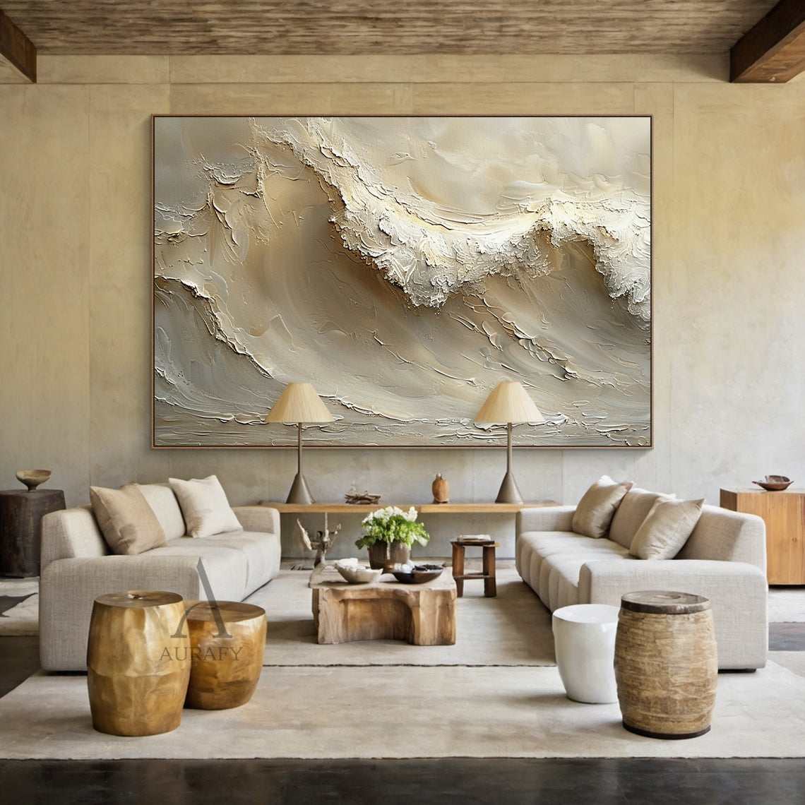 Beige Coastal Wave Texture Painting - AURA669