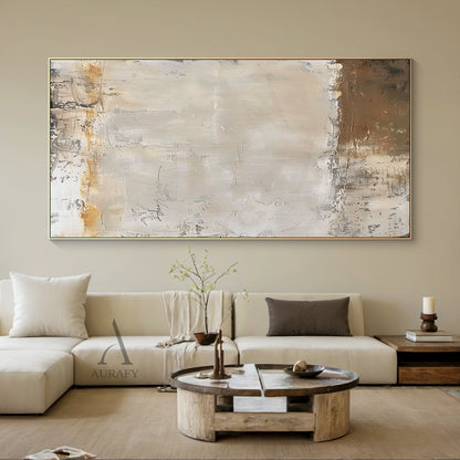 Pale Beige Abstract Painting with Weathered Ochre Traces - AURA844