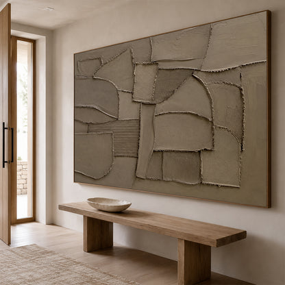 Brown 3D Textured Plaster Wall Art Japandi Wabi Sabi Geometric Sculpted Canvas High Relief Artwork AURA773