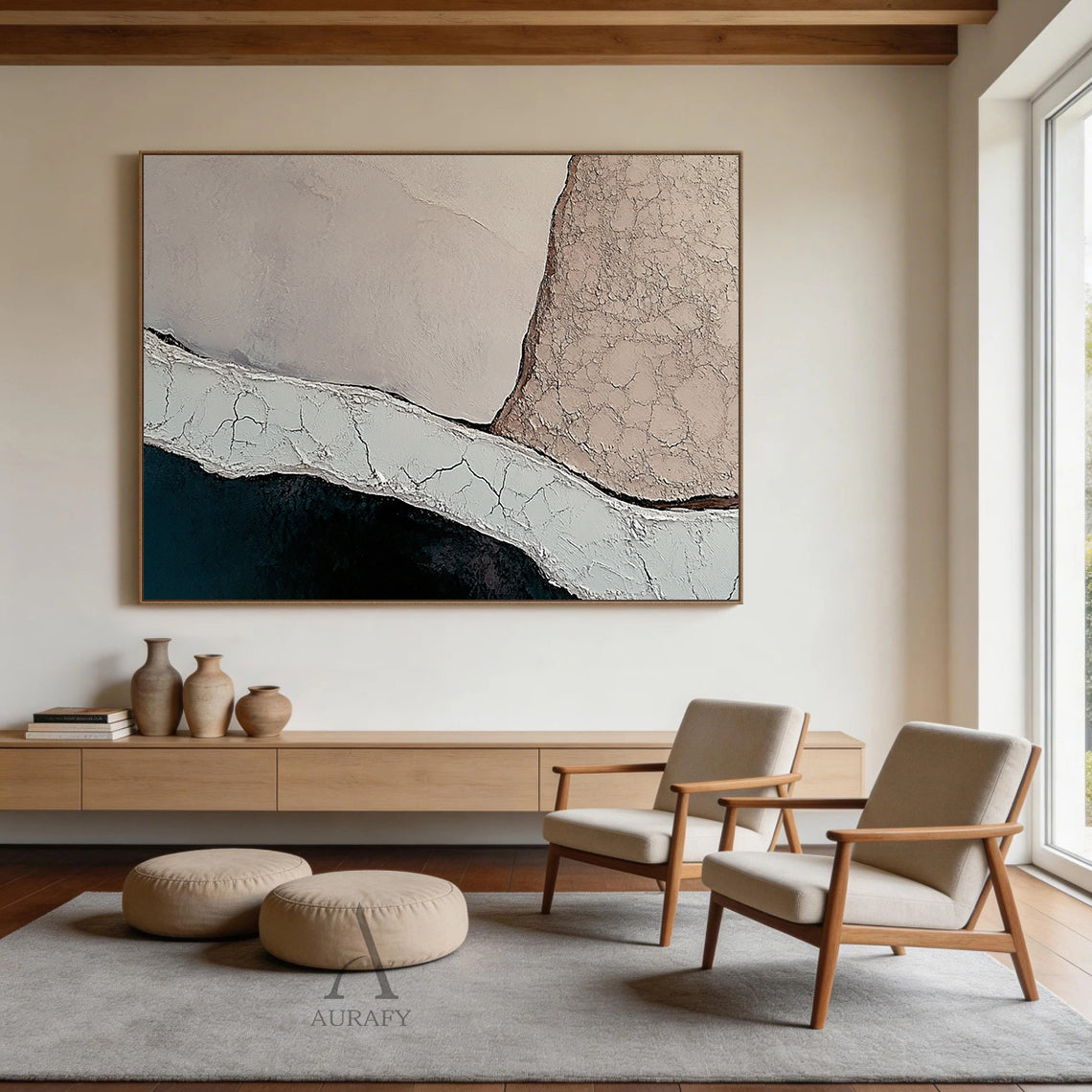 3D Textured Beige Black Painting for Modern Home Living Room AURA355