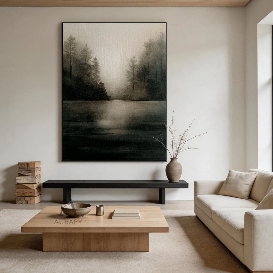 Modern Black Beige Landscape Nature Scene Wall Art Home Decor AURA411