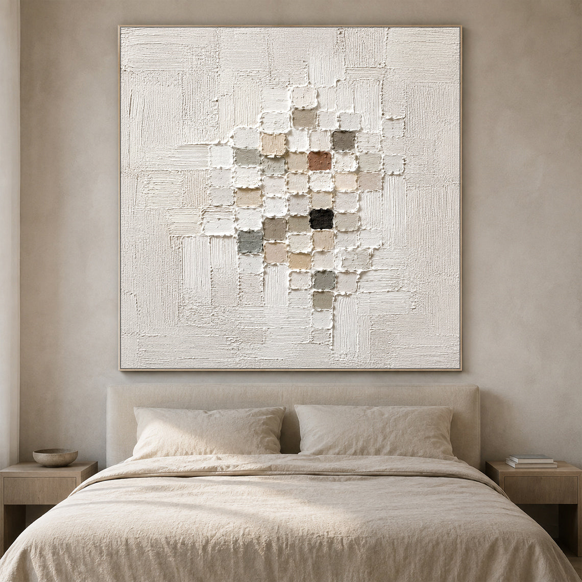 3D Textured White Plaster Painting Wabi-Sabi Japandi High Relief Mosaic Tactile Minimalist Luxe Wall Art AURA768