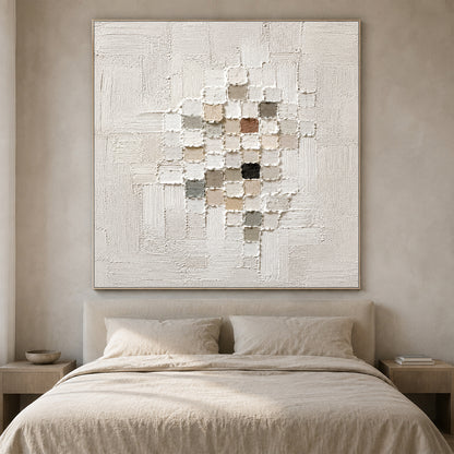 3D Textured White Plaster Painting Wabi-Sabi Japandi High Relief Mosaic Tactile Minimalist Luxe Wall Art AURA768