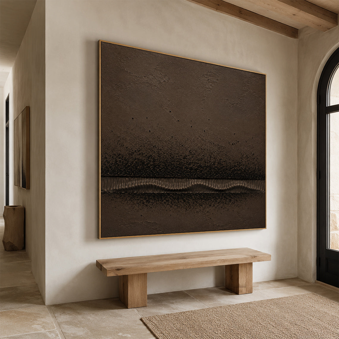 Wabi-Sabi Brown Plaster Textured Painting Japandi Minimalist Luxe Sculpted Canvas Tactile Abstract Wall Art AURA766