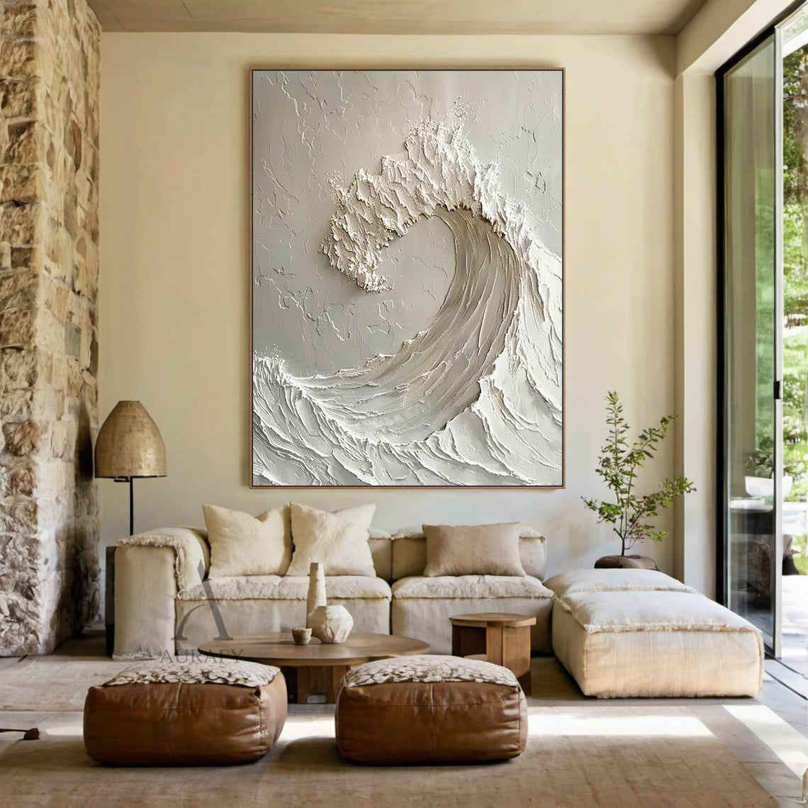 White Sculptural Wave Wall Art - AURA689