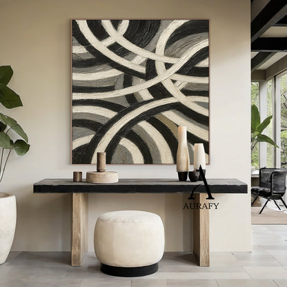 3D Textured Abstract Painting Sculpted Canvas High-Relief Tactile Black Beige Gray Modern Art AURA516
