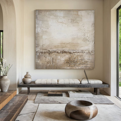 Beige Abstract Art Wabi-Sabi Crackle Texture Tactile Plaster-like Modern Organic Wall Decor AURA481
