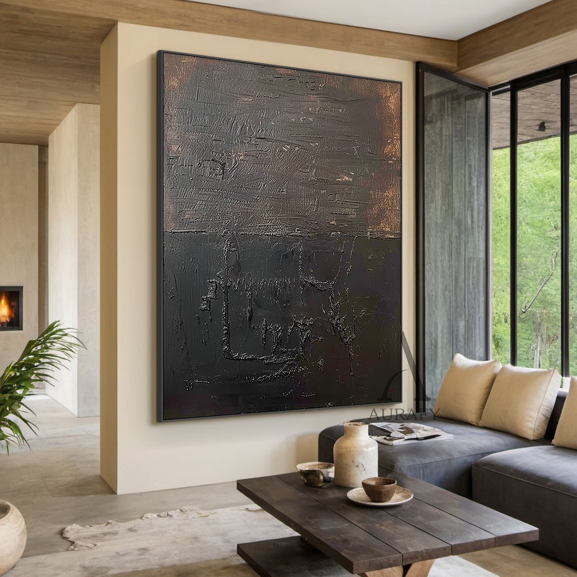 General Abstract Brown Art Thick Impasto Tactile Surface Scratched Industrial Retro Texture AURA477