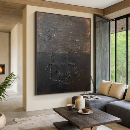 General Abstract Brown Art Thick Impasto Tactile Surface Scratched Industrial Retro Texture AURA477