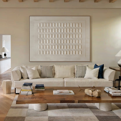 Minimalist Wall Art Beige Plaster Textured High-Relief Tactile Sculpted Modern Art Piece AURA450
