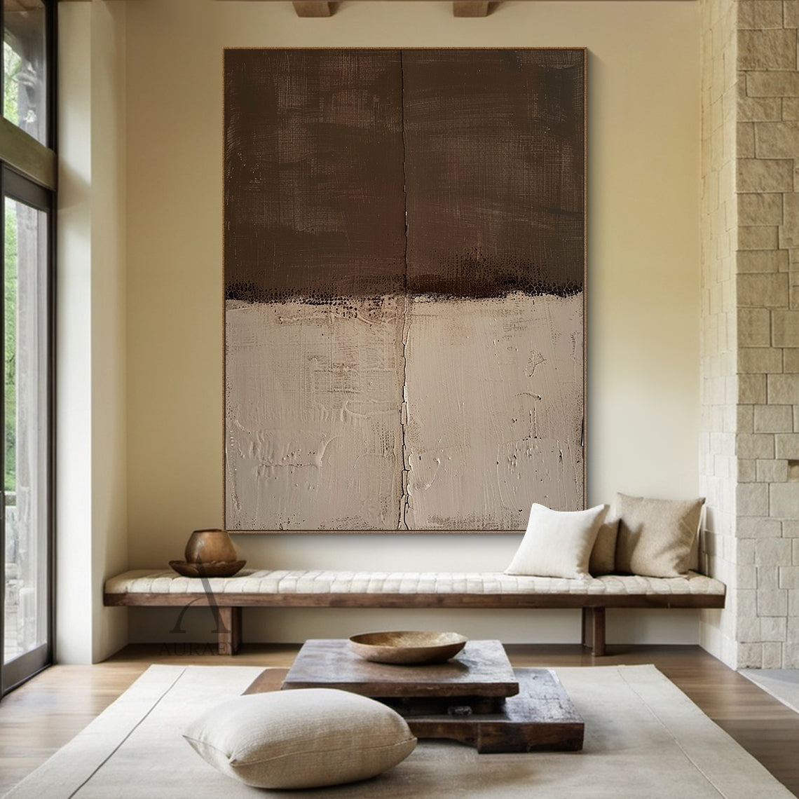 Brown & Beige Wabi-Sabi Textured Abstract Wall Art - AURA811