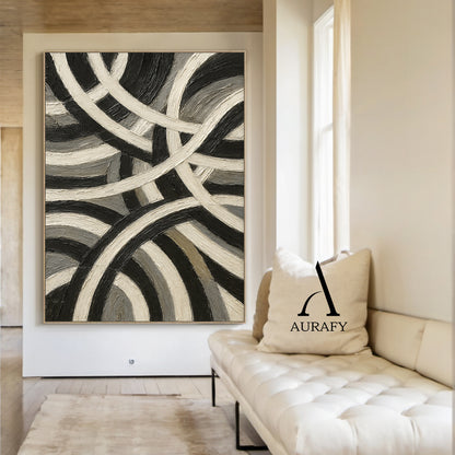 3D Textured Abstract Painting Sculpted Canvas High-Relief Tactile Black Beige Gray Modern Art AURA516