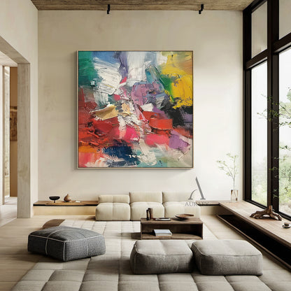 3D Textured Abstract Painting Impasto Knife Strokes Vibrant Colorful Tactile Wall Art AURA423