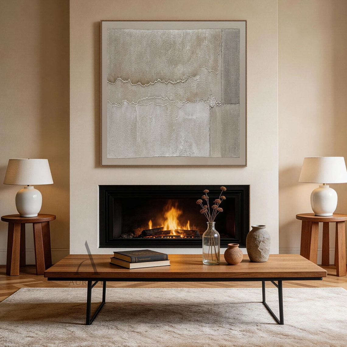 Wabi-Sabi Beige Plaster Textured Abstract Wall Art Japandi Minimalist Luxe High-Relief Tactile Canvas Painting AURA735