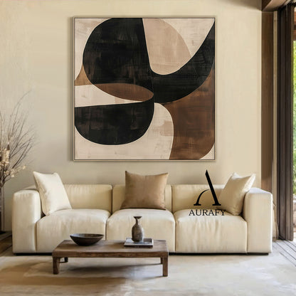 Wabi Sabi Beige Brown Hand-Painted Art Organic Curves Brushstroke Texture Tactile Wall Decor AURA575