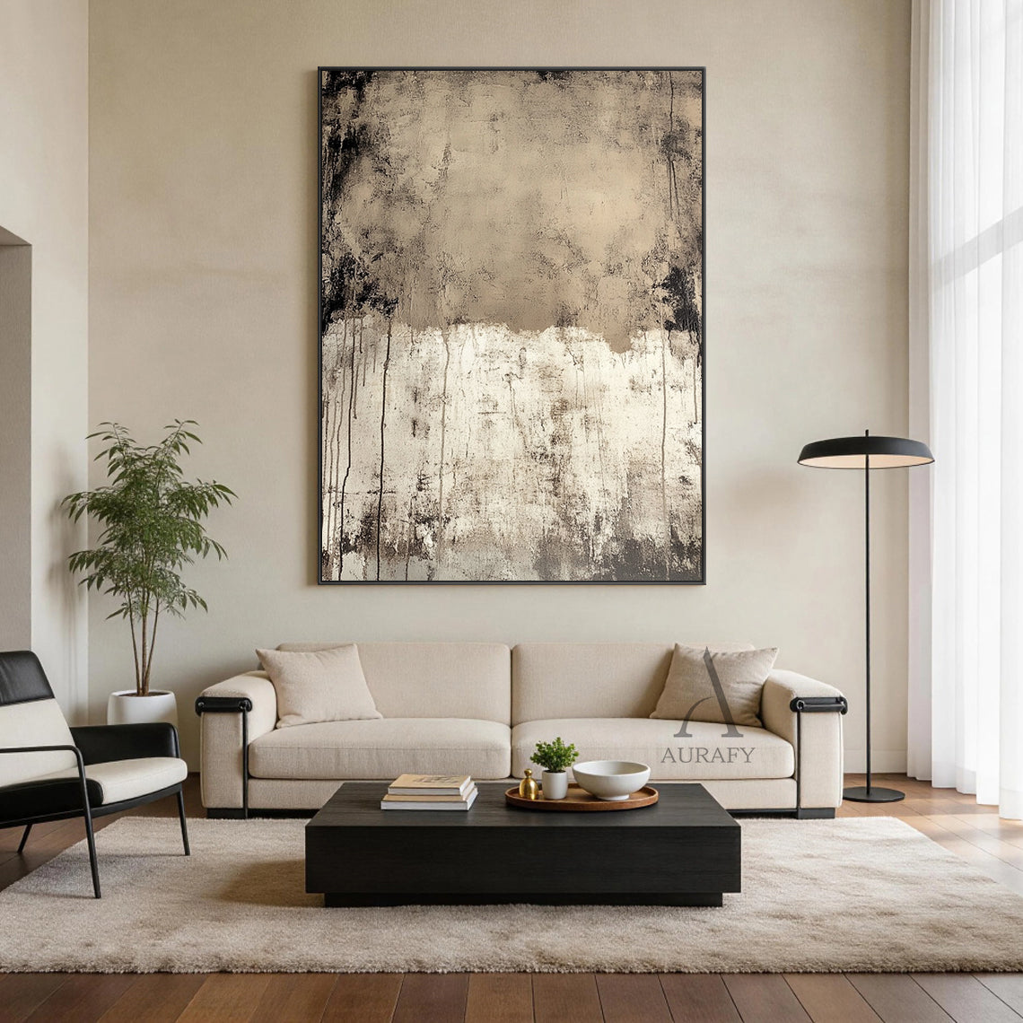 Modern General Abstract Beige Brown Wall Art for Living Room AURA350