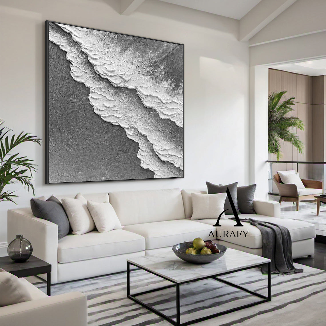 3D Textured Gray Abstract Sculpted High-Relief Tactile Modern Organic Minimalist Luxe Artwork AURA511