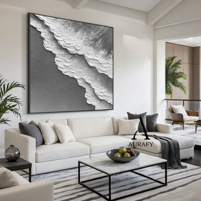 3D Textured Gray Abstract Sculpted High-Relief Tactile Modern Organic Minimalist Luxe Artwork AURA511