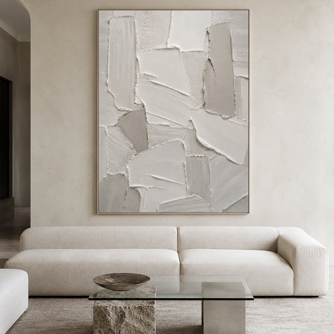 Gray 3D Textured Plaster Painting Japandi Wabi-Sabi Knife Stroke Tactile Abstract Minimalist Luxe Wall Decor AURA764