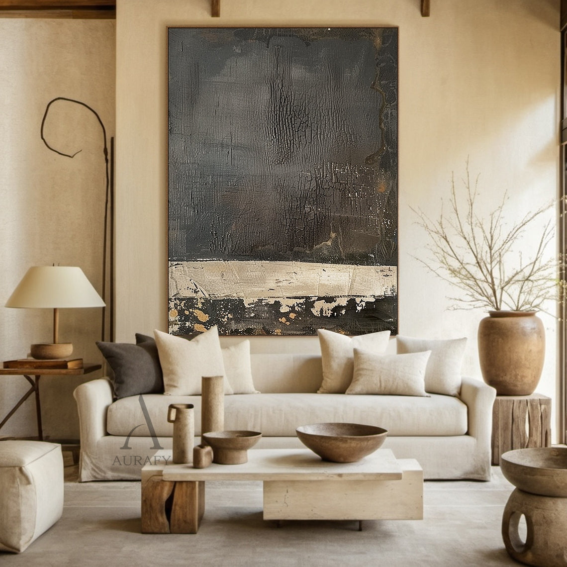 Black & Ivory Cracked Textured Abstract Wall Art - AURA819