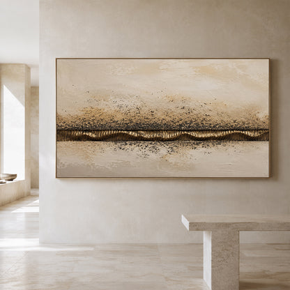 Wabi-Sabi Plaster Textured Painting Japandi Neutral Beige Brown Abstract Sculpted Canvas Gold Accent Tactile Wall Art AURA765