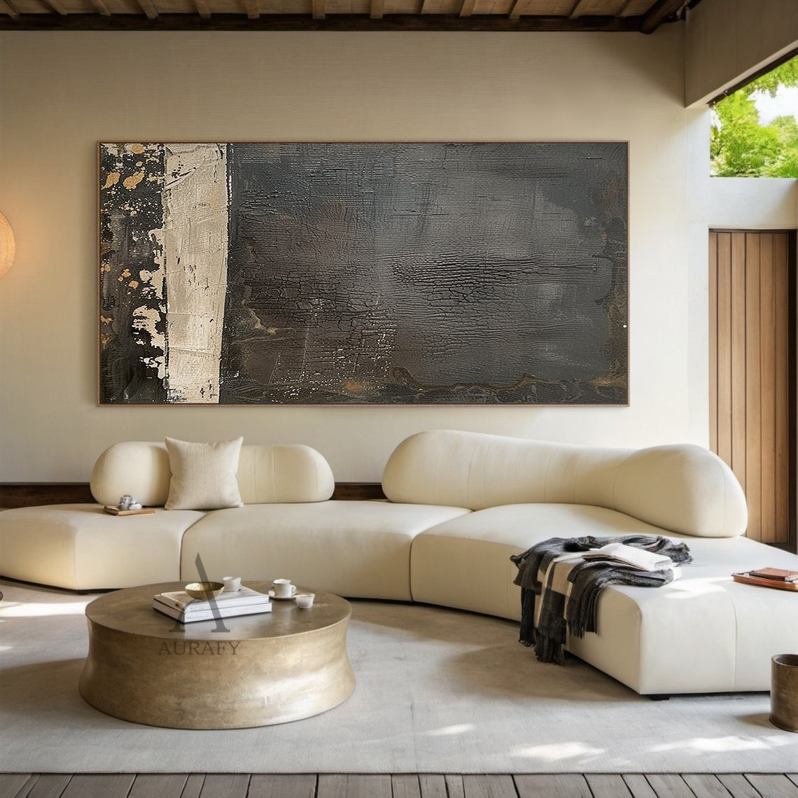 Black & Ivory Cracked Textured Abstract Wall Art - AURA819