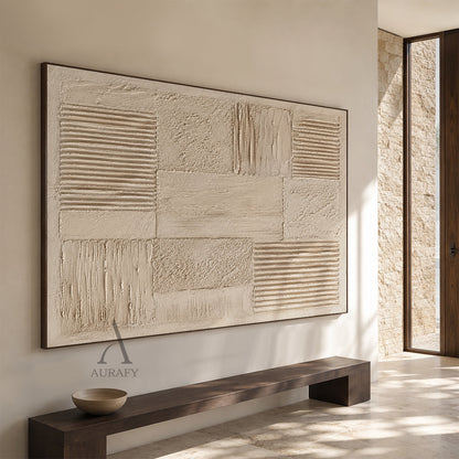 Sand Grid, Beige Brown Ribbed 3D Abstract Painting AURA860