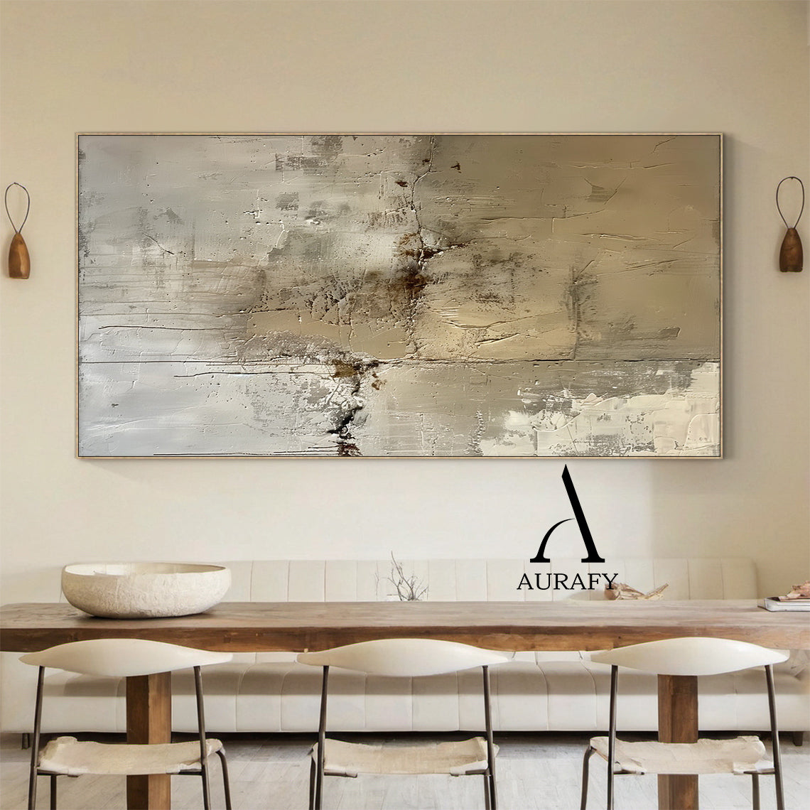 Wabi Sabi Abstract Art Plaster Textured Brown Beige High-Relief Tactile Canvas Drip Effects Modern Organic AURA556