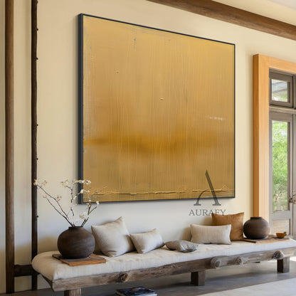 Yellow Abstract Art Tactile Surface Vertical Brushstrokes Crackled Edge Minimalist Luxe Original Canvas AURA480
