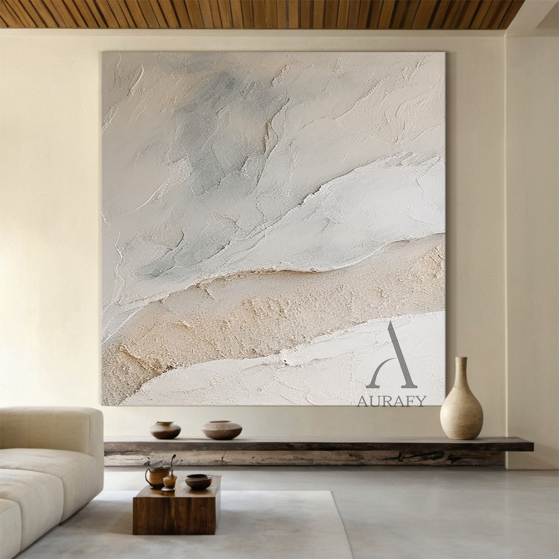 Abstract Plaster Art Beige White Tactile Textured High-Relief Minimalist Luxe Wall Decor AURA488