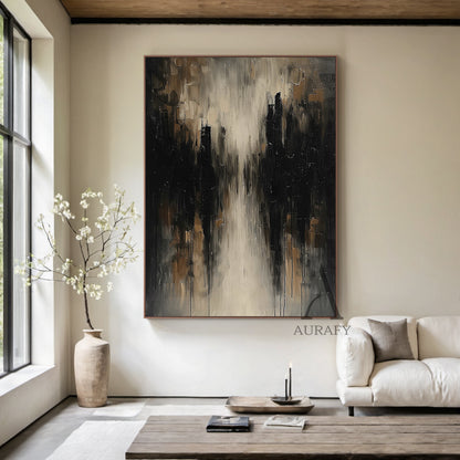 Brown Abstract Expressionist Art Thick Impasto Drip Tactile Textured Modern Organic Canvas AURA507