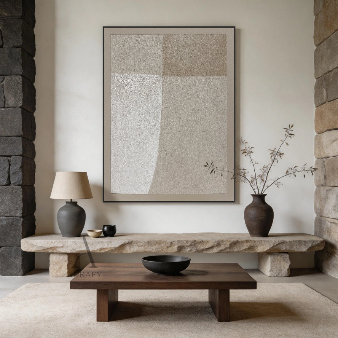 Wabi-Sabi Beige Plaster Textured Abstract Japandi Minimalist Luxe Tactile Canvas Neutral Wall Art Home Decor AURA737
