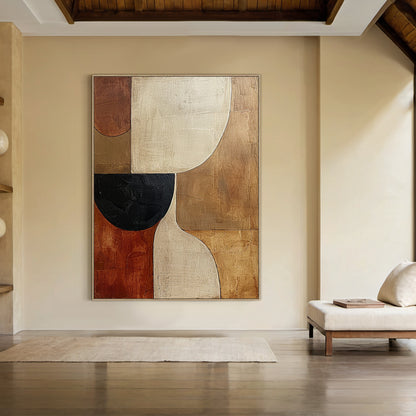 Earthen Harmony wall art – Ochre, Ivory & Onyx – AURA054(Vertical)