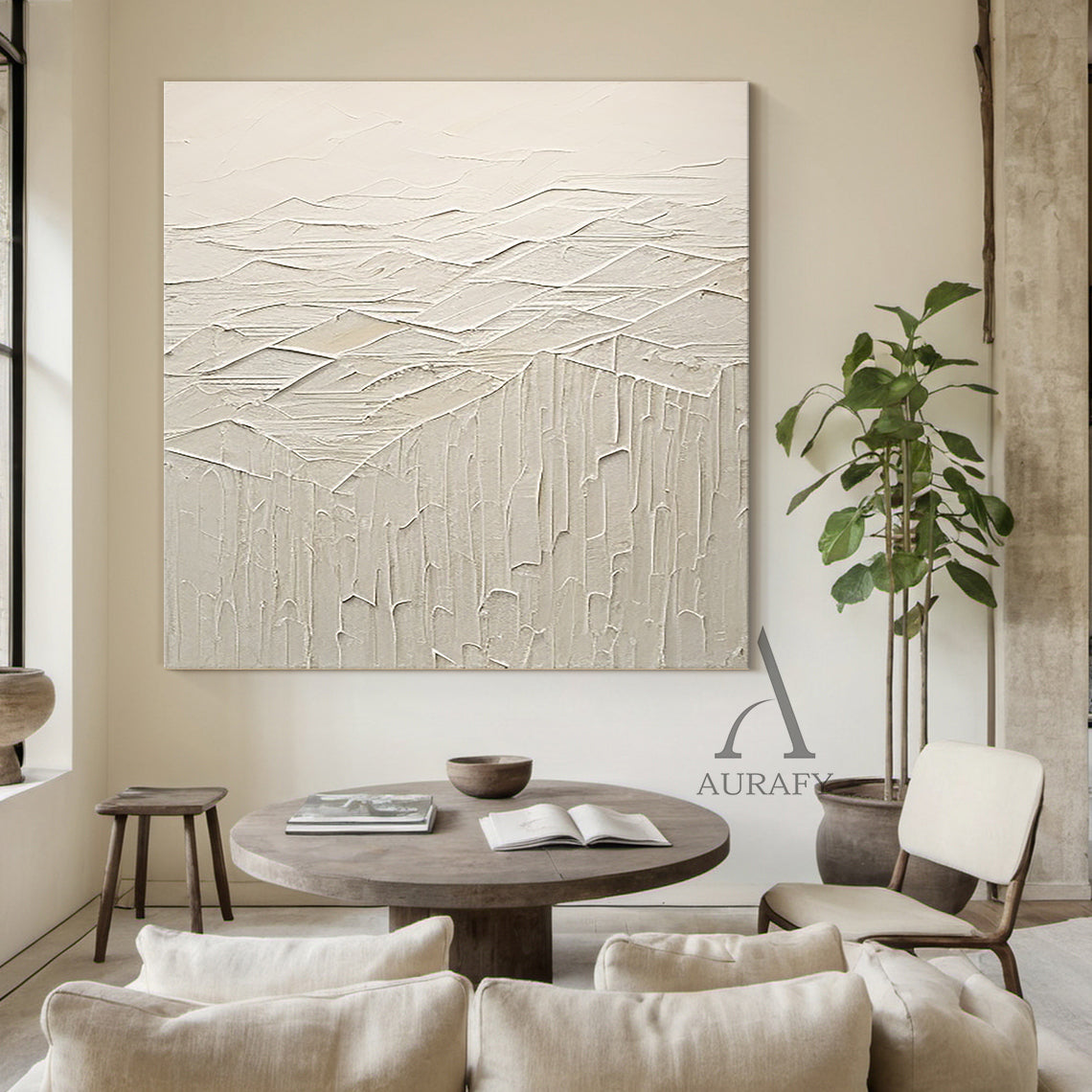 Beige Abstract Art Thick Impasto High-Relief Tactile Sculpted Minimalist Luxe AurafyArt Wall Decor AURA501