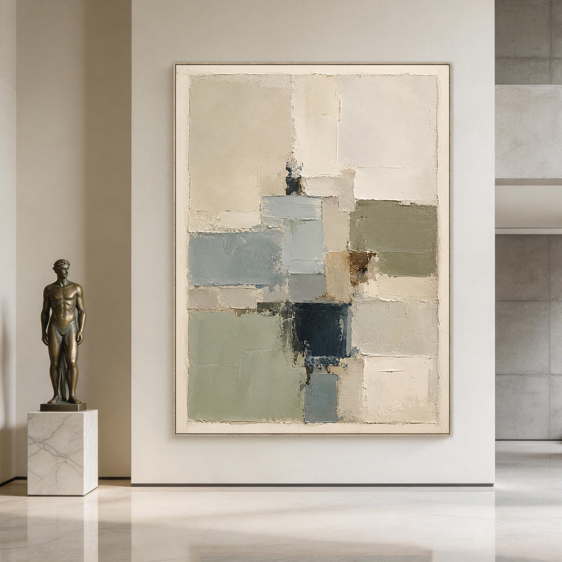 Plaster Textured Abstract Painting Japandi Beige Green Knife Painted Minimalist Luxe Wall Decor AURA752