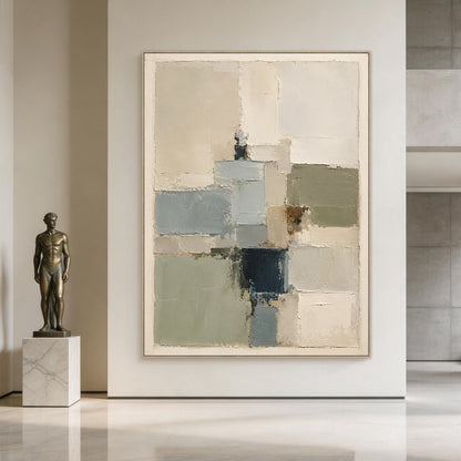 Plaster Textured Abstract Painting Japandi Beige Green Knife Painted Minimalist Luxe Wall Decor AURA752