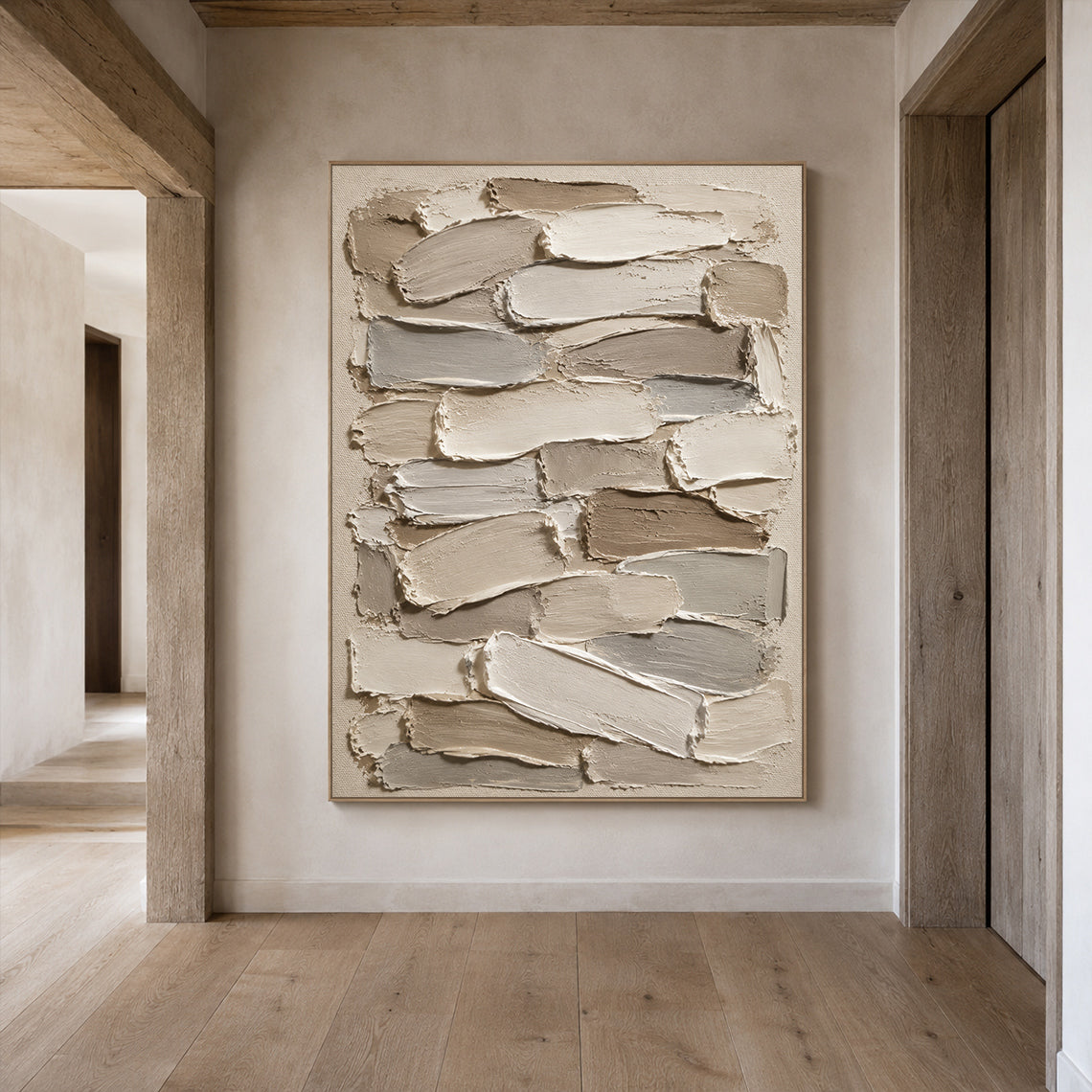 3D Textured Plaster Painting Japandi Wabi-Sabi Beige Brown Tactile Minimalist Luxe Sculpted Canvas Wall Art AURA754