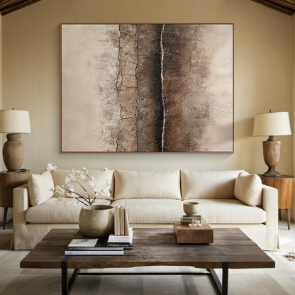 Wabi Sabi Abstract Art Cracked Plaster Texture Brown Beige Mottled Tactile Wall Decor AURA580