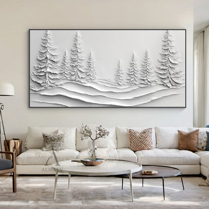 White Landscape Art Minimalist Modern Organic Sculpted High-Relief Layered Tactile 3D Textured Artwork AURA457
