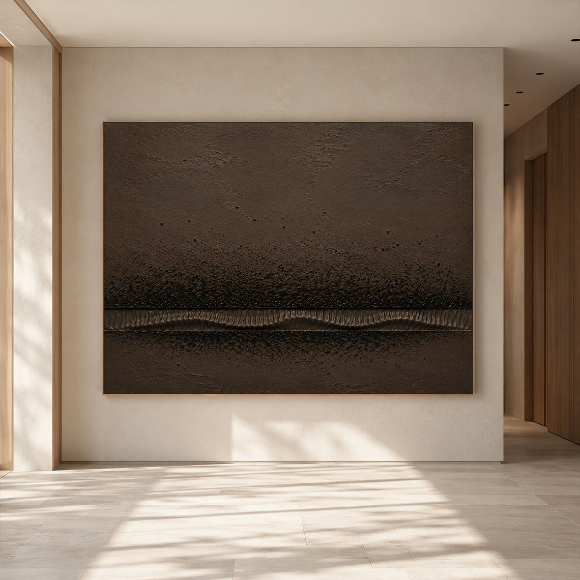 Wabi-Sabi Brown Plaster Textured Painting Japandi Minimalist Luxe Sculpted Canvas Tactile Abstract Wall Art AURA766