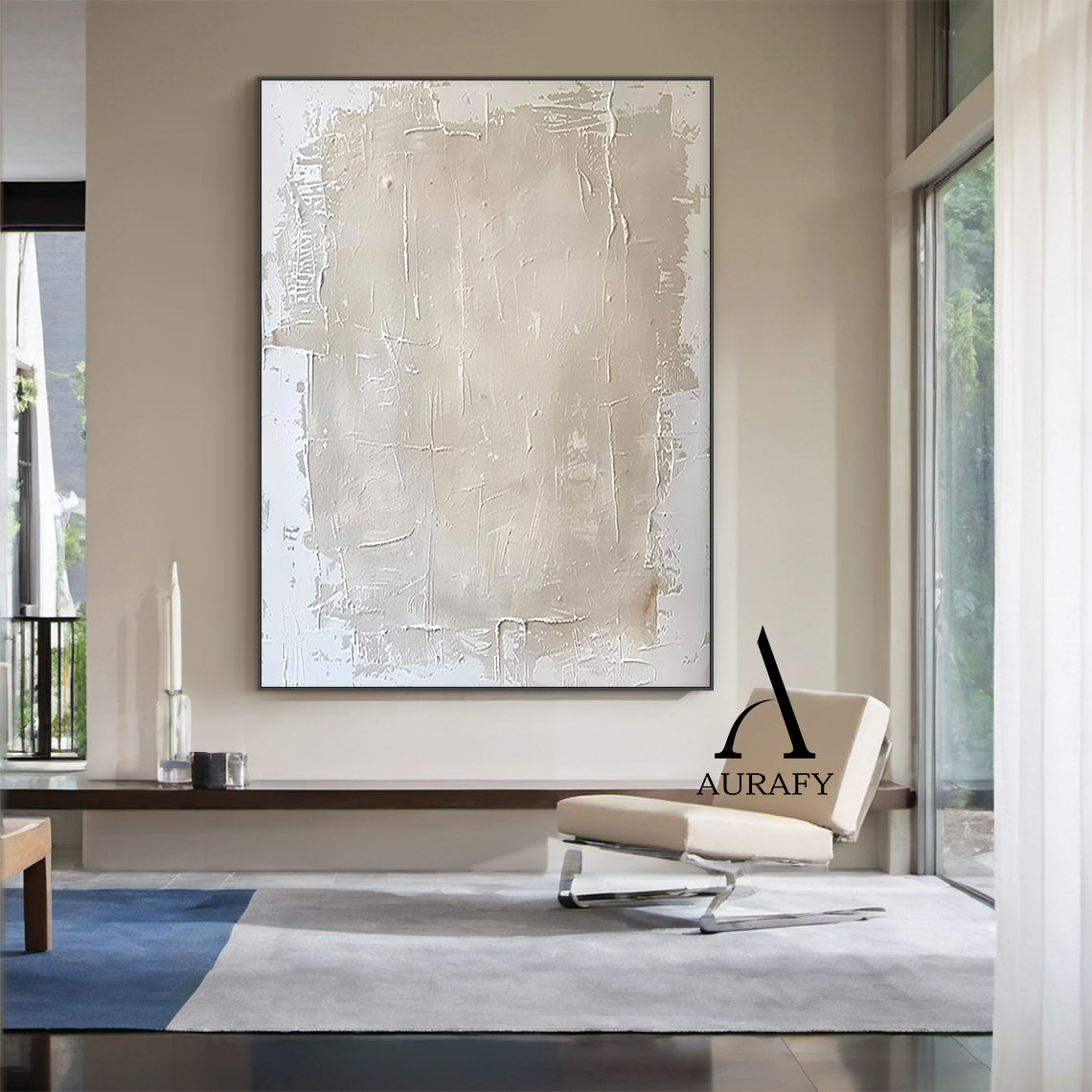 Minimalist Wall Art Beige Impasto Sculpted Canvas Tactile Surface Wabi-Sabi Japandi Interior Style AURA549