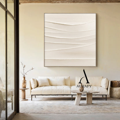 Minimalist Wall Art Beige Impasto Wave Texture Tactile Sculpted Canvas Minimalist Luxe Artwork AURA553