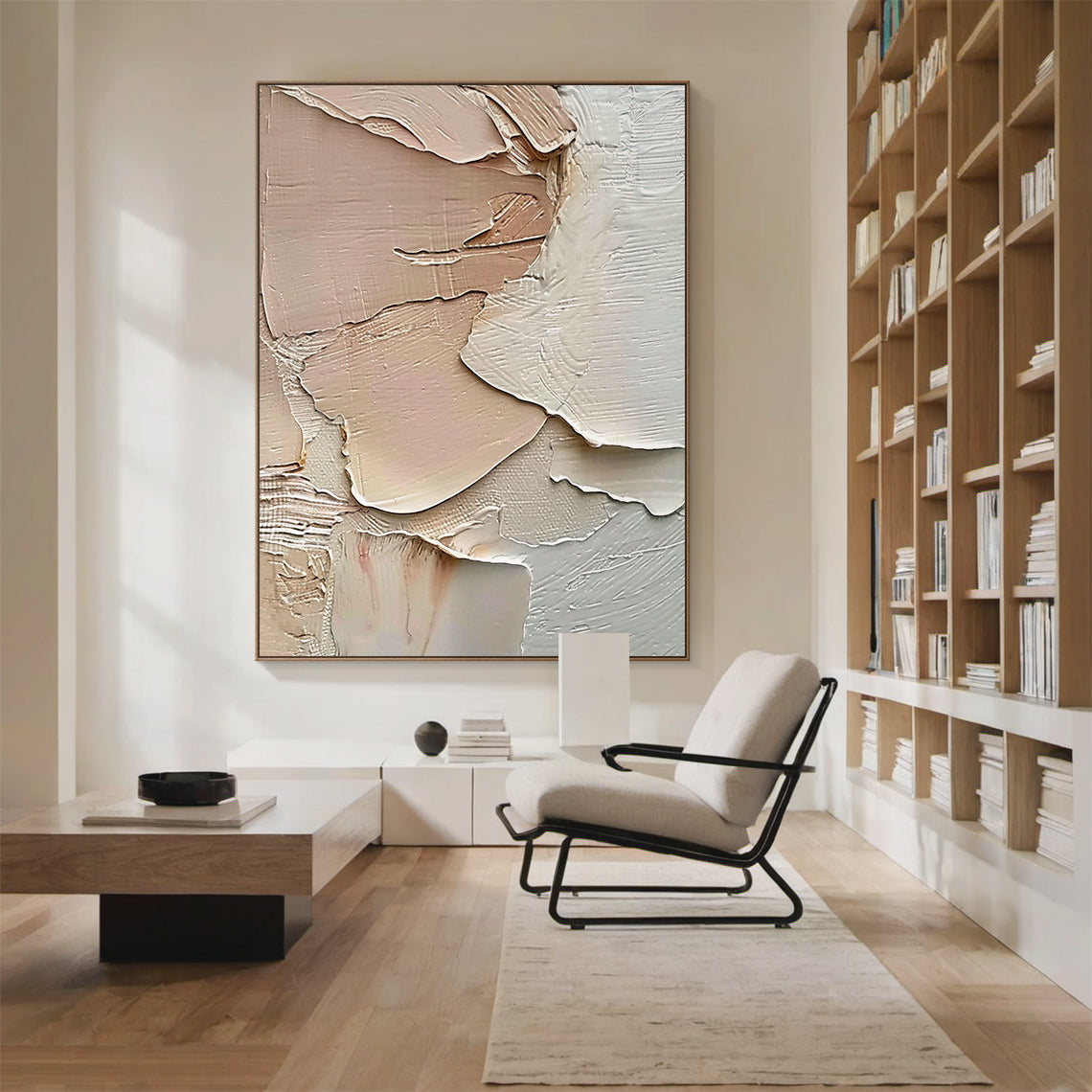 Layered Impasto Canvas – Blush & Cream Tones – AURA008(Vertical)
