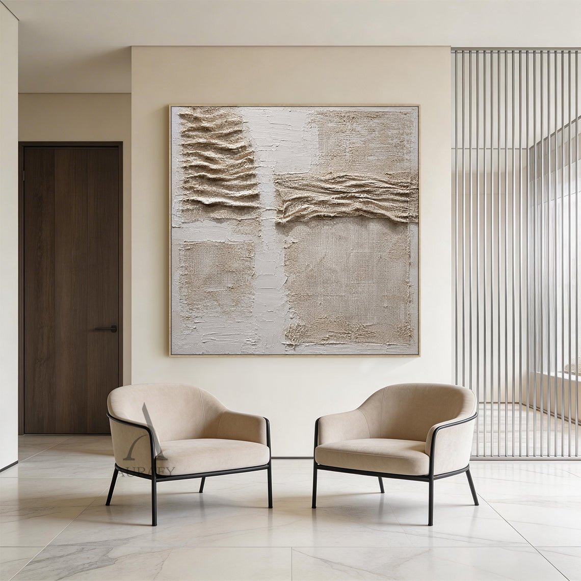 Soft Fold, Beige Brown Mesh and Plaster Textured Painting AURA857