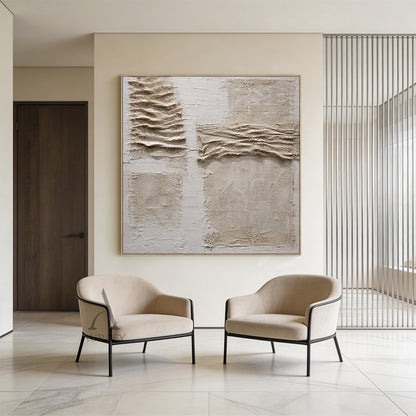 Soft Fold, Beige Brown Mesh and Plaster Textured Painting AURA857