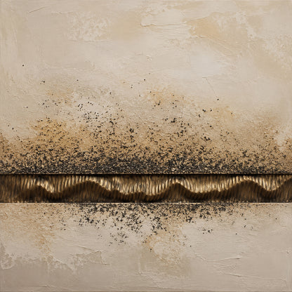 Wabi-Sabi Plaster Textured Painting Japandi Neutral Beige Brown Abstract Sculpted Canvas Gold Accent Tactile Wall Art AURA765